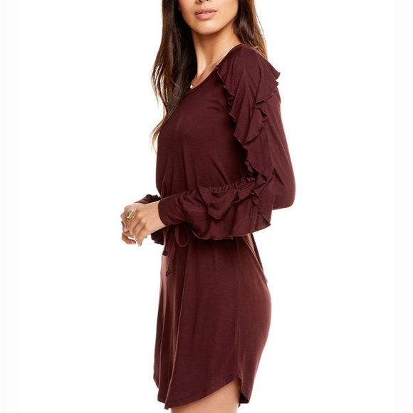 NWT CHASER Cool Jersey Ruffle Raglan Shirttail Dress Size M Color: Gray - Picture 1 of 12